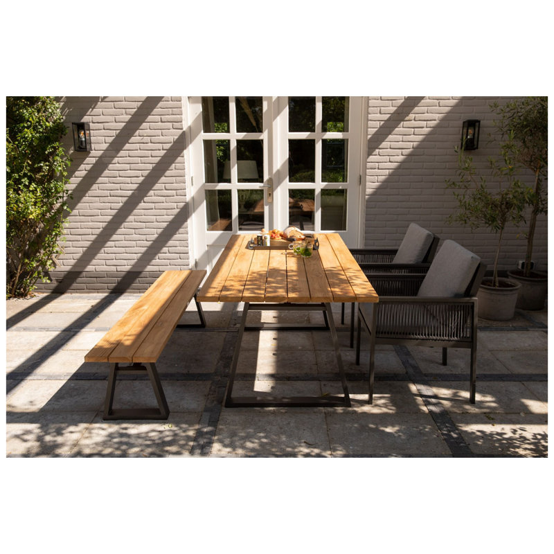 Sydney Rectangular Teak Solid Wood Outdoor Dining Table, Black/Brown