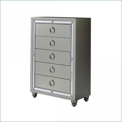 Commodes et amp; Armoires, commode argent classique Chloe Gemstone avec détails de miroir | Argent + gris | Bois massif et panneau de fibres à densité moyenne