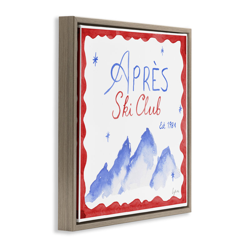 Cadre flottant rouge et bleu Apres Ski Club, design par Lucille Price, Cadre flottant orme Montalcino, H 18 po x l 18 po