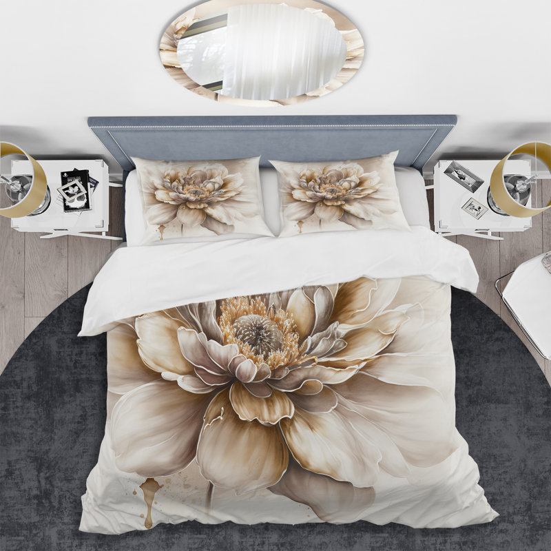 Blooming Beige Floral Design V - Ensemble de housse de couette floral - Microfibre de polyester
