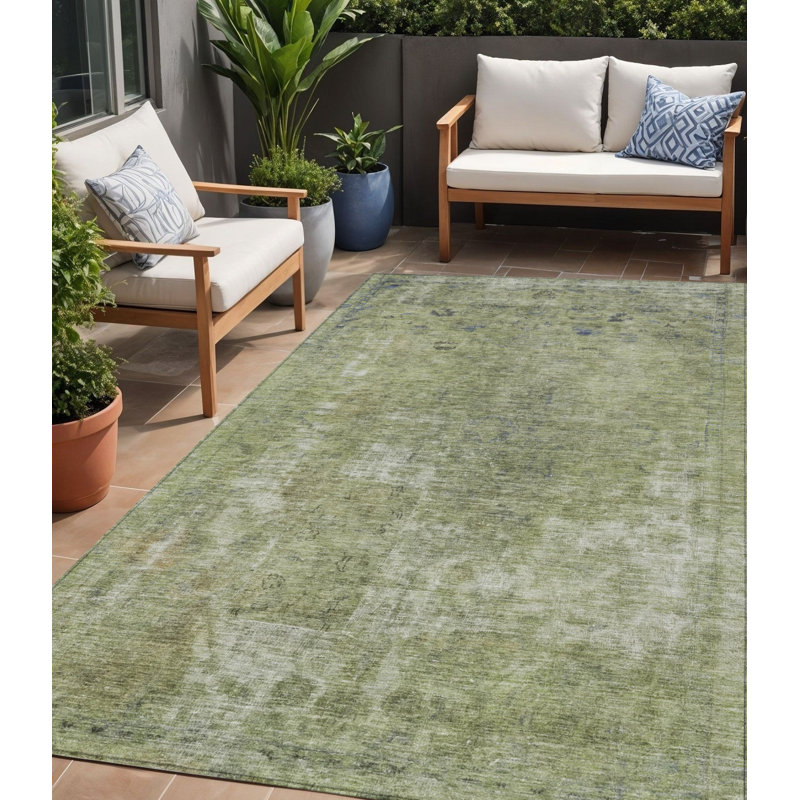 Tapis d'intérieur lavable abstrait vert artichaut 5 pi x 8 pi