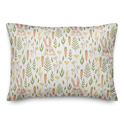 Bunny And Carrot Pattern Patch Outdoor Throw Pillow
