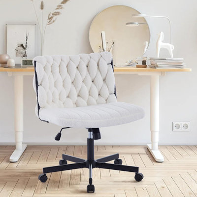 Criss Cross Chair with Wheels, Wide Seat Armless Desk Chair, Cross Legged Swivel Comfy Chair,