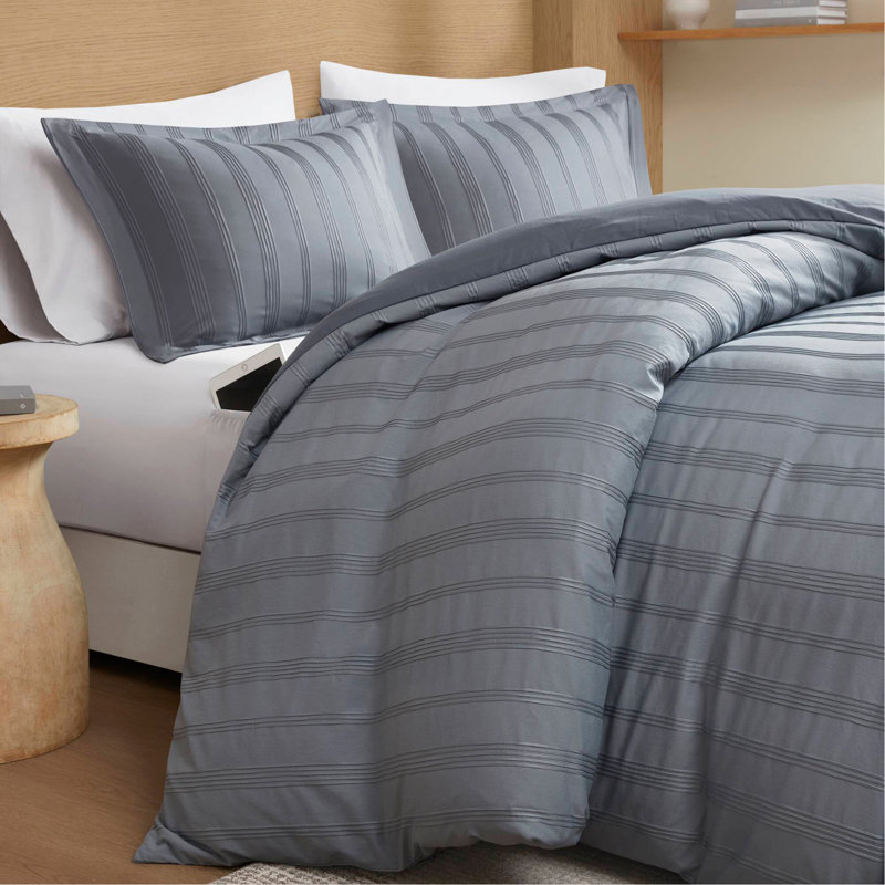 Ensemble de housse de couette 3 pièces, Housse de couette double et 2 taies décoratives s, Gris