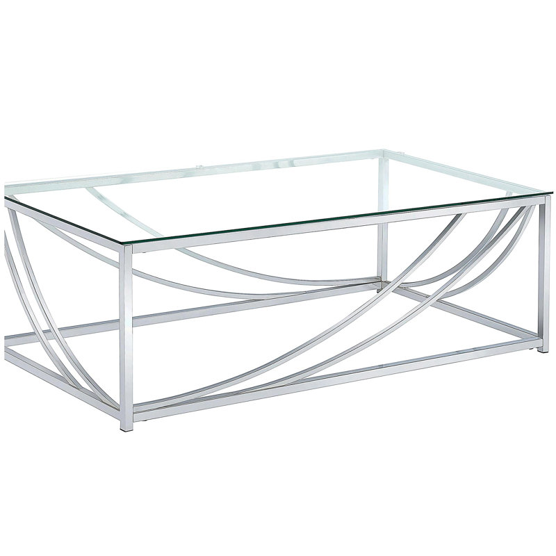 Table basse en verre et chrome Brianne, pieds en métal