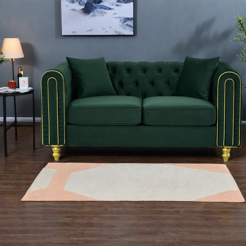 Causeuse en velours vert moderne de 63 pouces avec canapé Chesterfield Modern