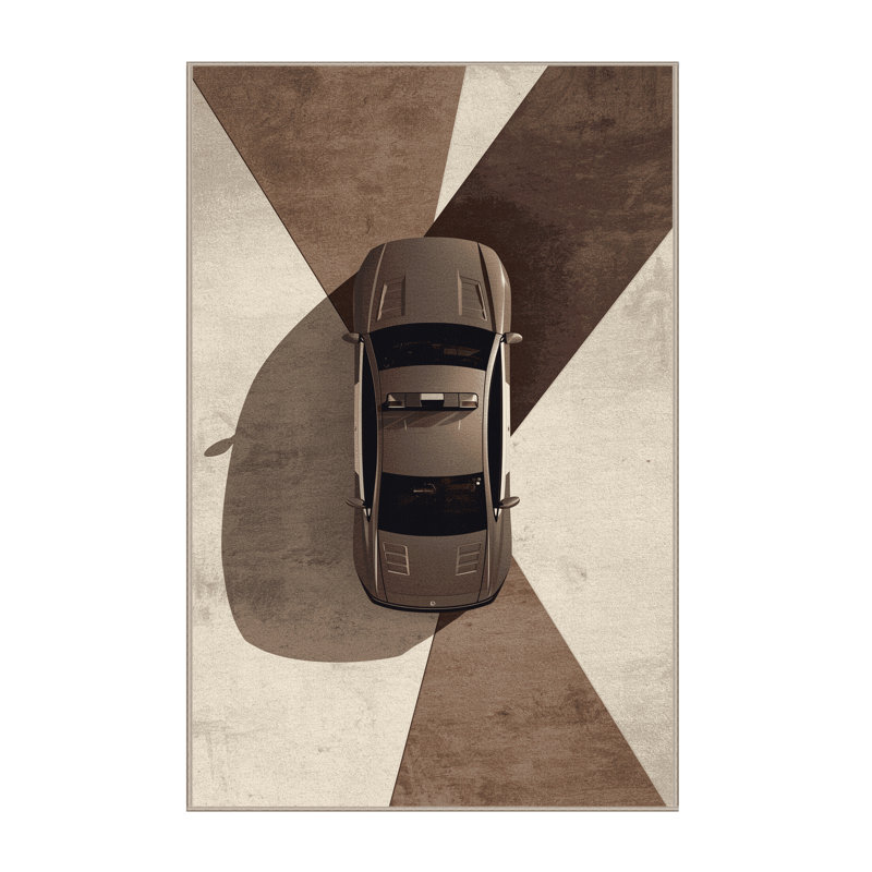 Machine Washable Potts Police Car Modern Rug in Brown – Beige Binding, 4x6