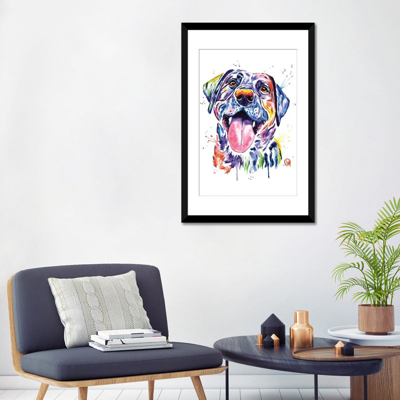 « black lab », impression sur toile, Papier d'art encadré noir, H 32 po x l 24 po x P 1 po, Blanc