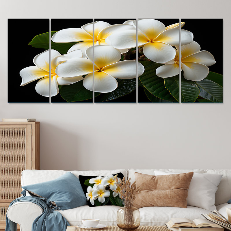 Art mural blanc pureté blanche de Plumeria I - Plumeria 5 pièces, H 28 po x l 60 po