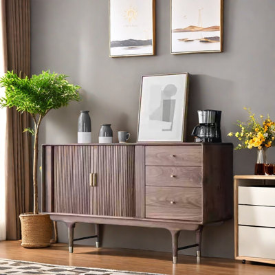 Walnut Color Solid Wood Accent Cabinet