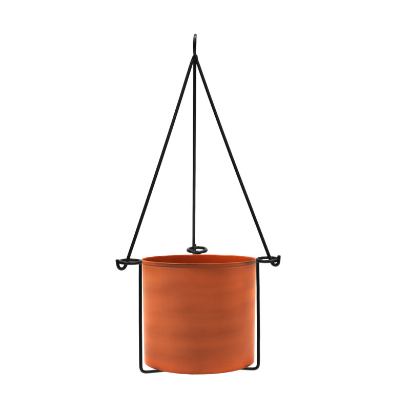 Burnt Sienna Galvanized Steel Hanging Planter with Black Frame