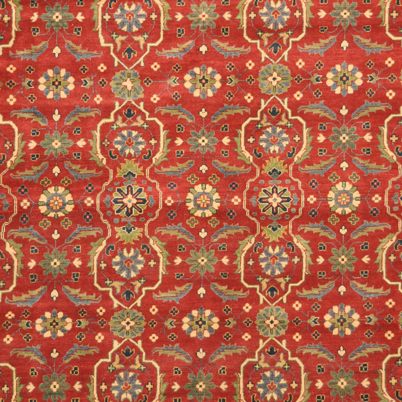 Tapis unique en laine noué à la main de style Kazak rouge / ivoire / vert 9 pi x 12 pi 2 po Jevon