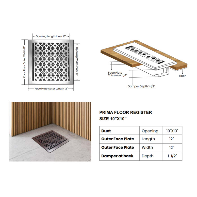 Floor Vent Cover Register with Damper Top Faceplate Outer Size, Grey, 6" x 16"