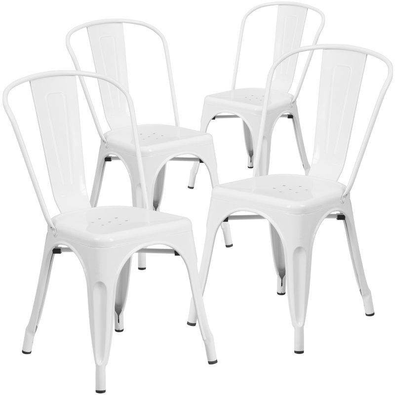 Commercial GradeMetal Indoor-Outdoor Stackable Chair, White