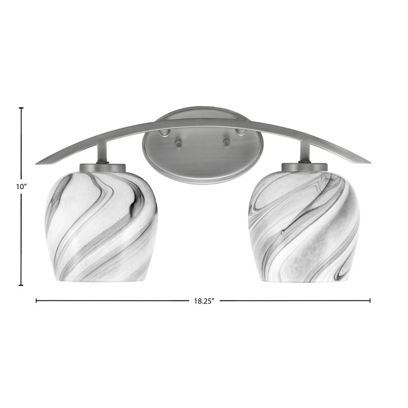 Kurve 2 Light Bath Bar With 6" Onyx Swirl Glass, Silver