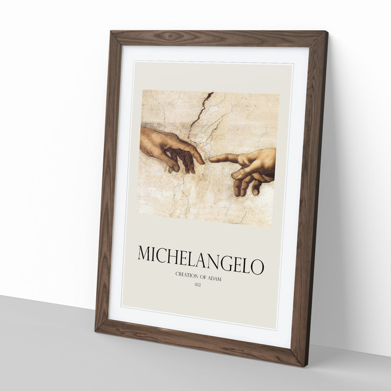 Creation Of Adam Hands by Michelangelo - Single Picture Frame Print, Walnut Framed, 65cm H x 48cm W x 2cm D