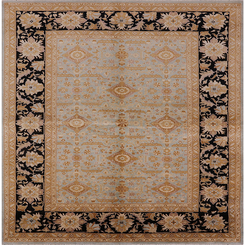 Tapis oriental brun / bleu Raghi, Carré 8 pi