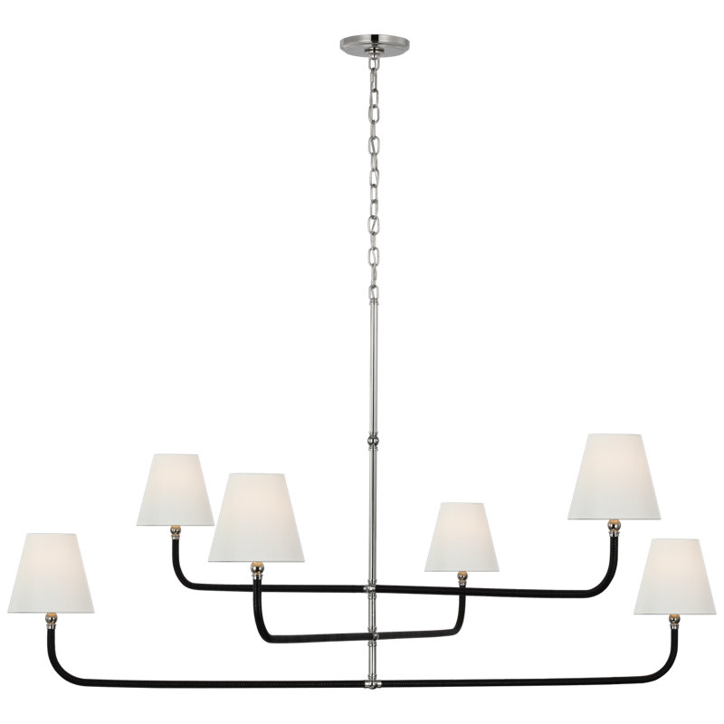 Basden 6 - Light Chandelier, 28" H x 46" W x 46" D, Polished Nickel/Black Rattan