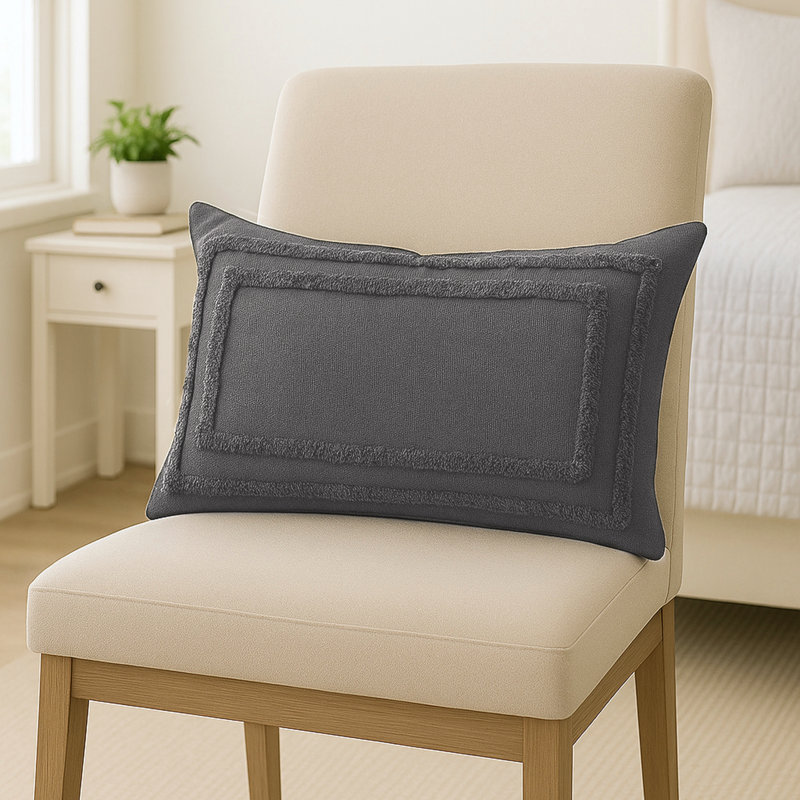 Housse de coussin décoratif tissé 100% coton Avery, Gris foncé, Polyester, Forme rectangulaire