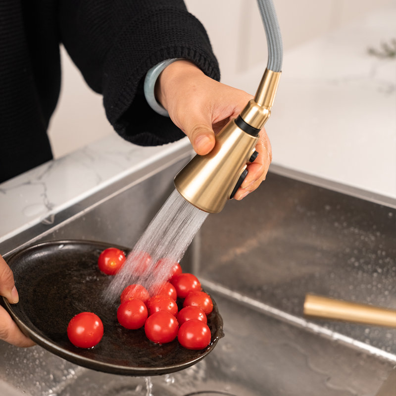 Pull Down Kitchen Sink Faucet Single Handle Kitchen Faucet with Magnetic Docking, Antique Brass