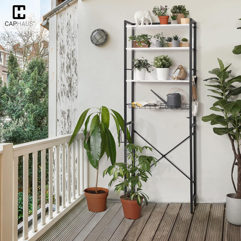 Over The Toilet Storage, 4-Tier Bathroom Organizer, Freestanding Toilet Shelf, Multifunctional Space Saver Toilet Rack With 4 Hooks, Laundry Organizer, Plant Stand For Balcony (Rustic Oak)