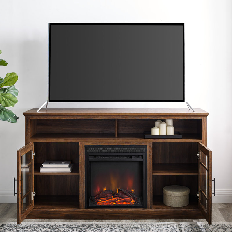 Soza 58" 2-Door Media Console with Electric Fireplace, Dark Walnut