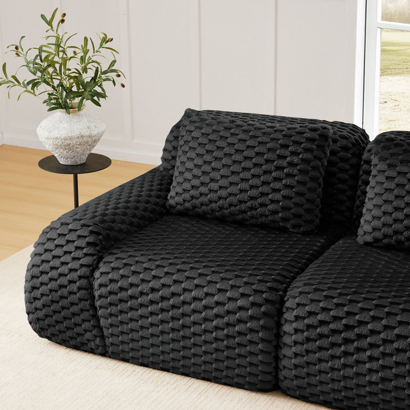 114" L-Shaped Modular Sectional Sofa For Living Room,Flannelette Fabric,3-Seater Couch,Deep Seat,Boneless Sofa,Movable Ottoman,Buckle Connection,Anti-Slip Design,No Assembly