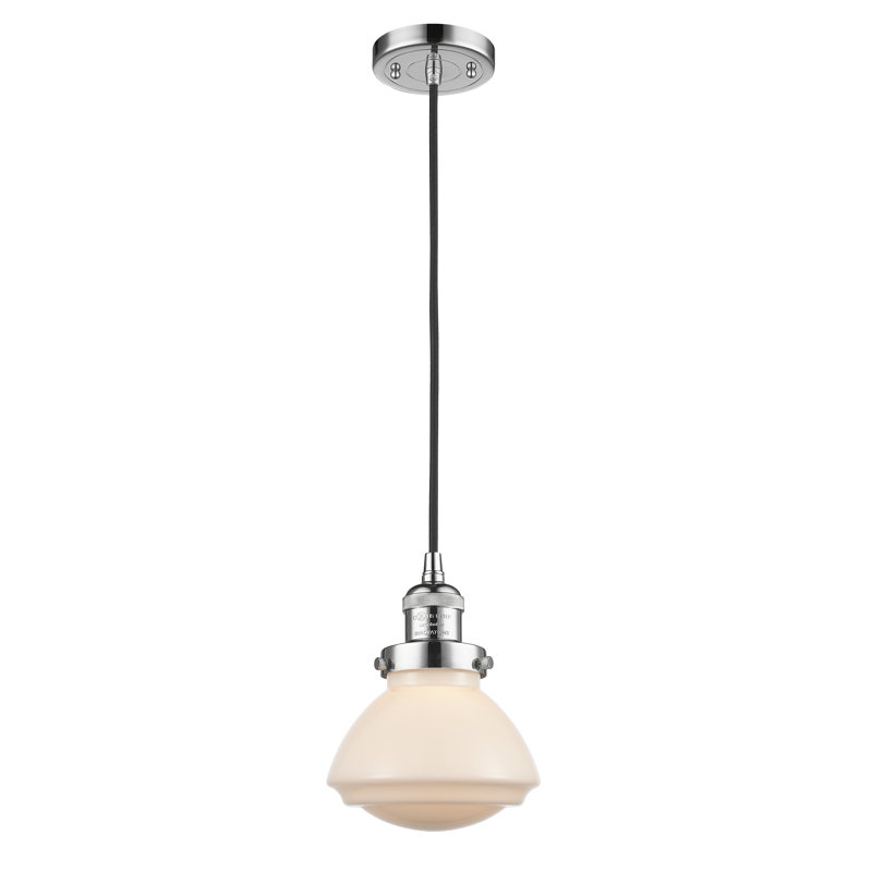 Luminaire suspendu simple à 1 lumière Chesterville, Ampoule non incluse, Blanc mat, Chrome poli