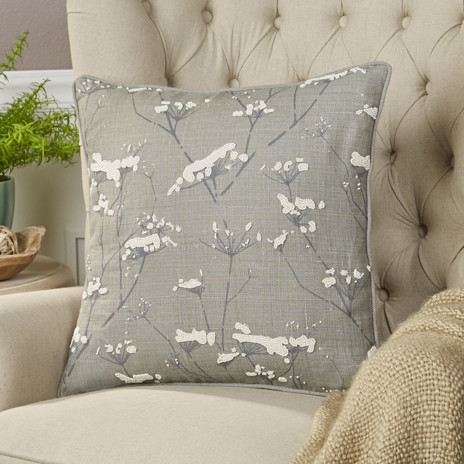 Alora Floral Linen Pillow Cover, Purple, No Fill, 22" H x 22" W x 4" D