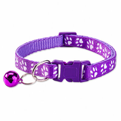 Breakaway Cat Collar with AirTag Holder & Bell – 0.4" Wide Adjustable PP Webbing Pet Collar with Paw Print, Safety Buckle & D-Ring, for Cats & Small Dogs (7.5–12.6", 10 Colors)