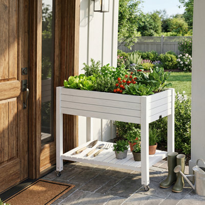 Lit de jardin surélevé en résine avec roues de 43,33 po (gris)