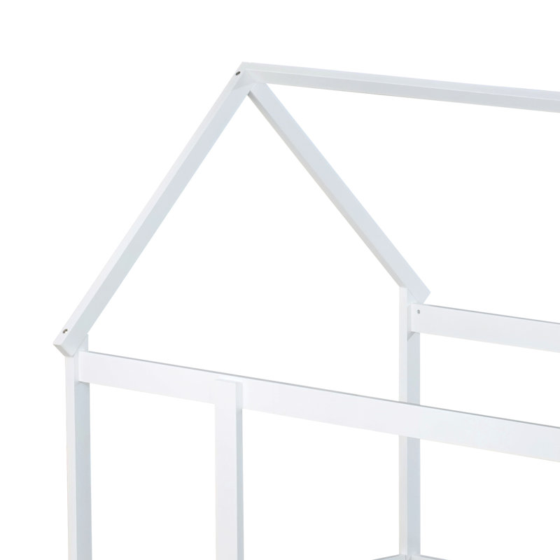 Soild Wood Montessori House Bed Kids Canopy Bed, Twin, White