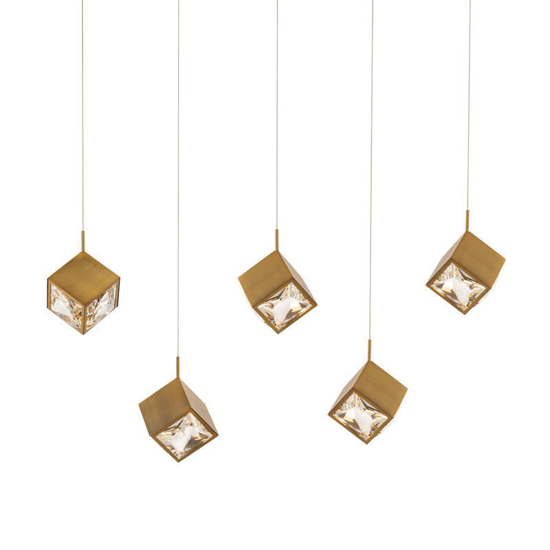 Ice Cube 5 - Light Linear Pendant, Aged Brass