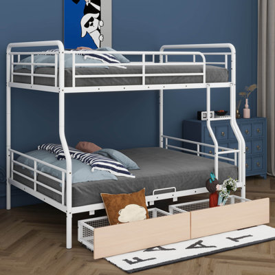 Full XL Over Queen Metal Bunk Bed With 2 Drawers, Convertible Metal Bedframe With Ladder For Dorm,Bedroom,Guest Room -  Mason & Marbles, 565E9973450848008F6A3AA0577F7FBD