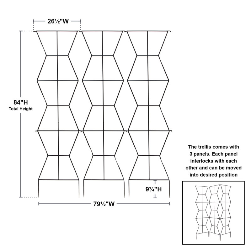84" Black Wrought Iron Zigzag Outdoor Garden Trellis