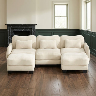 Canapé de coin avec deux poufs amovibles et trois coussins lombaires