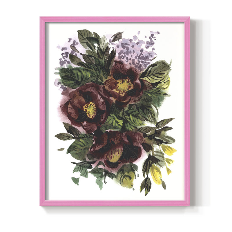 Garden Bouquets II Framed Print - Solid Wood, 15" H x 12" W, Pink