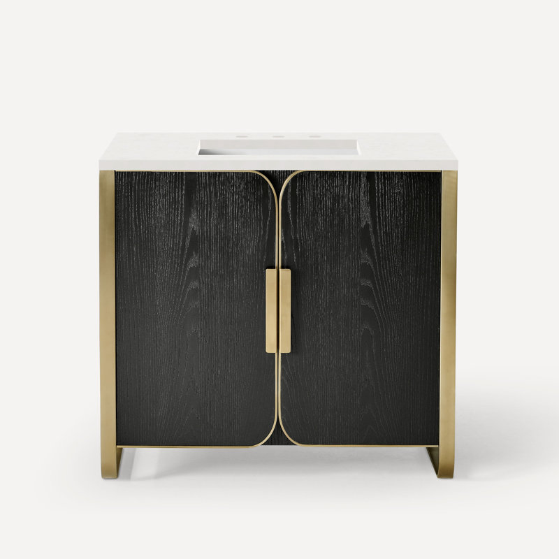 Bergman Bathroom Vanity, White, Matte Black Oak with Aged Brass