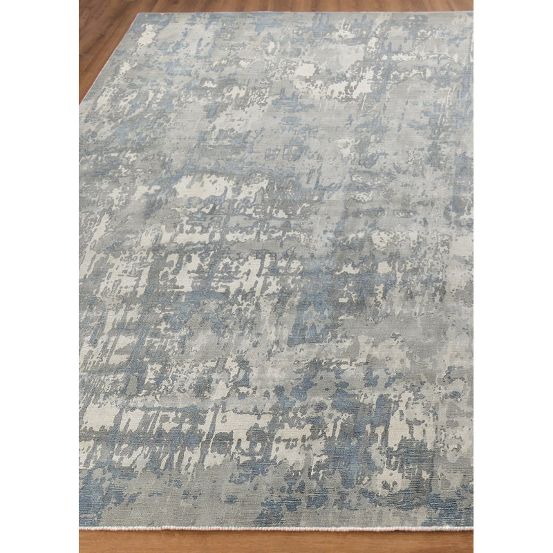 Murano Handmade Area Rug, Rectangle 9' x 12', Blue/Silver