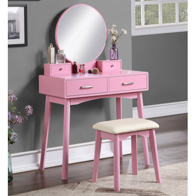 Contemporary Wood Vanity And Stool Set