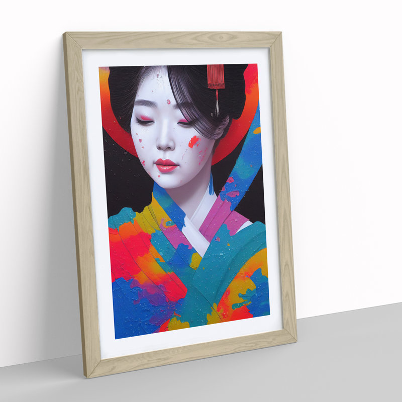 Paint Splashed Geisha No.1 - Framed Print, 46cm H x 34cm W x 2cm D, Oak Framed