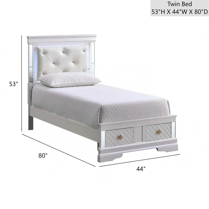 Lit simple Verona G6735B-TSB (matelas non inclus), blanc perle, Lit simple