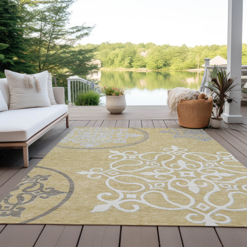 Machine Washable Indoor/Outdoor Chantille ACN874 ScrollsRug, 8' x 10', Taupe