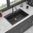 Drop In Waterfall Kitchen Sink - 33" X 22" X 10" Black Composite Granite Quartz Single Bowl Workstation Kitchen Sink With Pull-Out Faucet-123477636