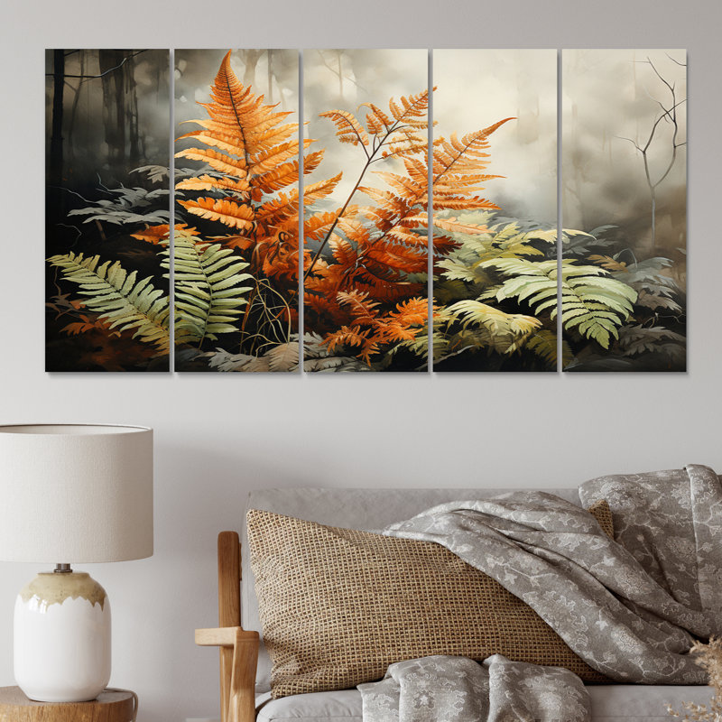 Ferns Amber Reflections - ensemble d'art mural floral en métal