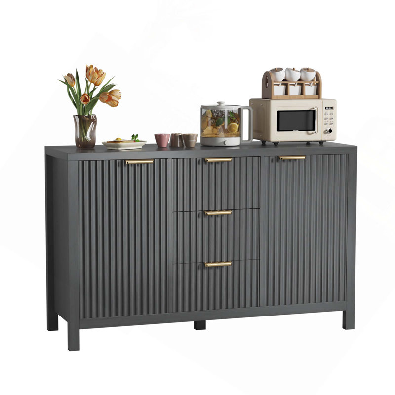 Buffet Lued Credenza Buffet avec 2 portes et 3 tiroirs pour le salon de la cuisine