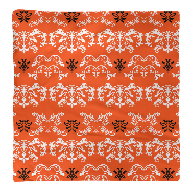 Damask Square Napkin, White/Orange/Black, Polyester, 22" W x 22" L