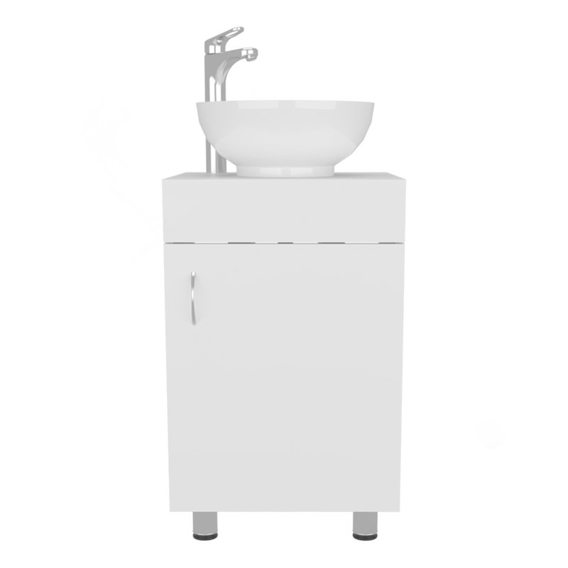 Meuble-lavabo de salle de bain avec lavabo, 1 porte, 4 pieds, Blanc