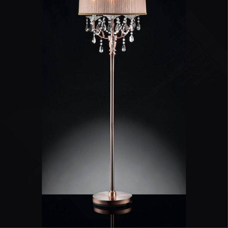 Lampe sur pied de 62 po de hauteur «Rosie» avec finition rose argenté et accents de cristal