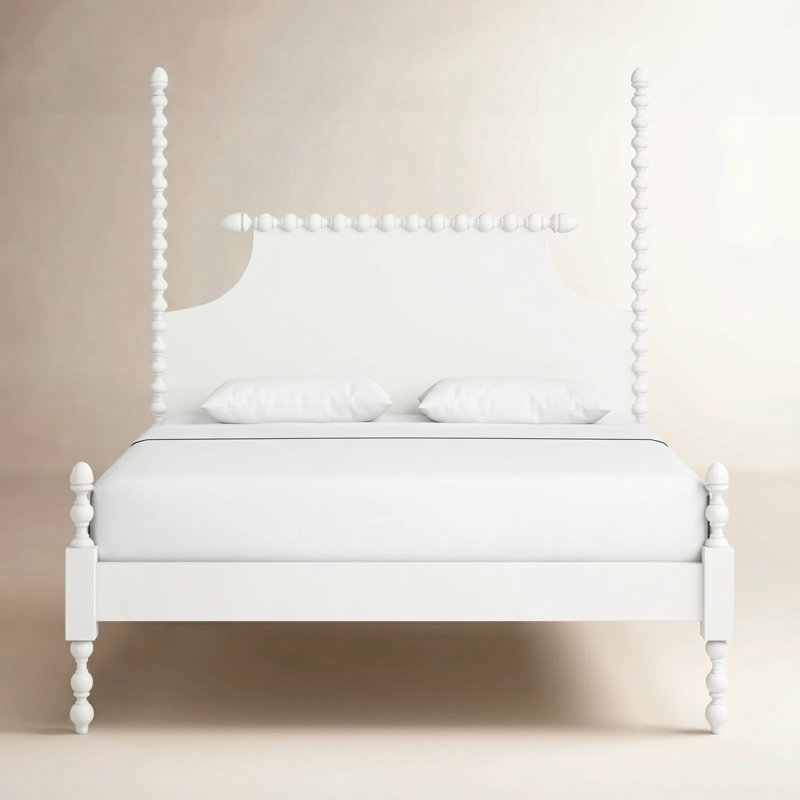 Emily Spindle Four Post Bed, King, Frost White